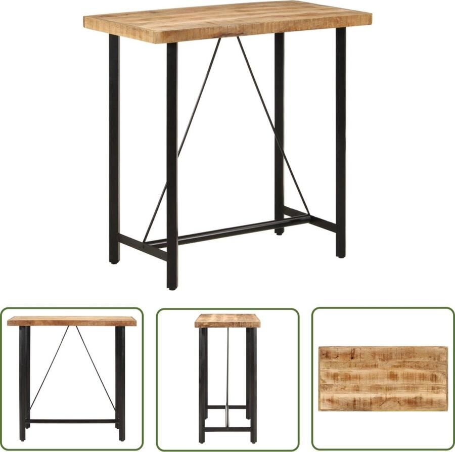The Living Store Bartafel Massief Mangohout Bistrotafel Stevig IJzeren Frame Stabiel Blad 150cm Bartafel Mangohouten Tafel Bistrotafel Eetkamerstoel Keukenmeubel
