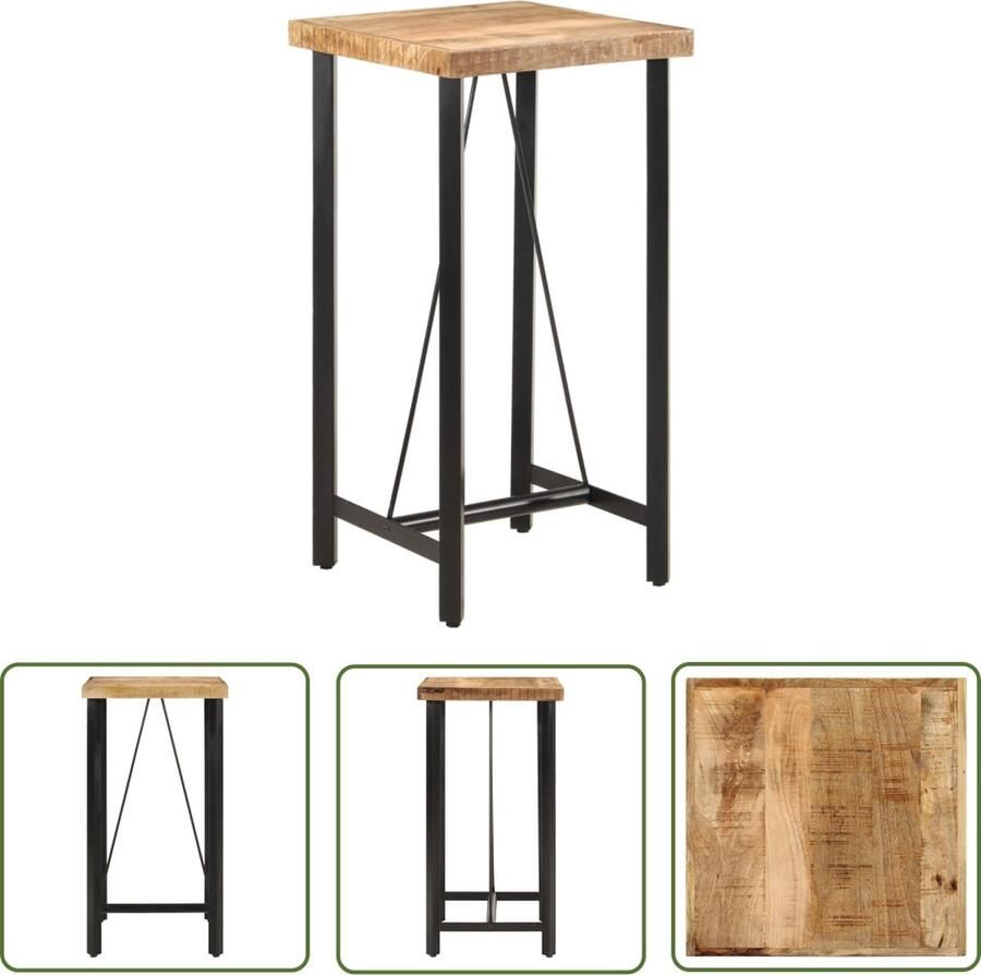 The Living Store tafelbureau massief mangohout stabiel ijzeren frame stevig blad Bartafel Mangohouten Tafel Salontafel Keukenbar Dinertafel