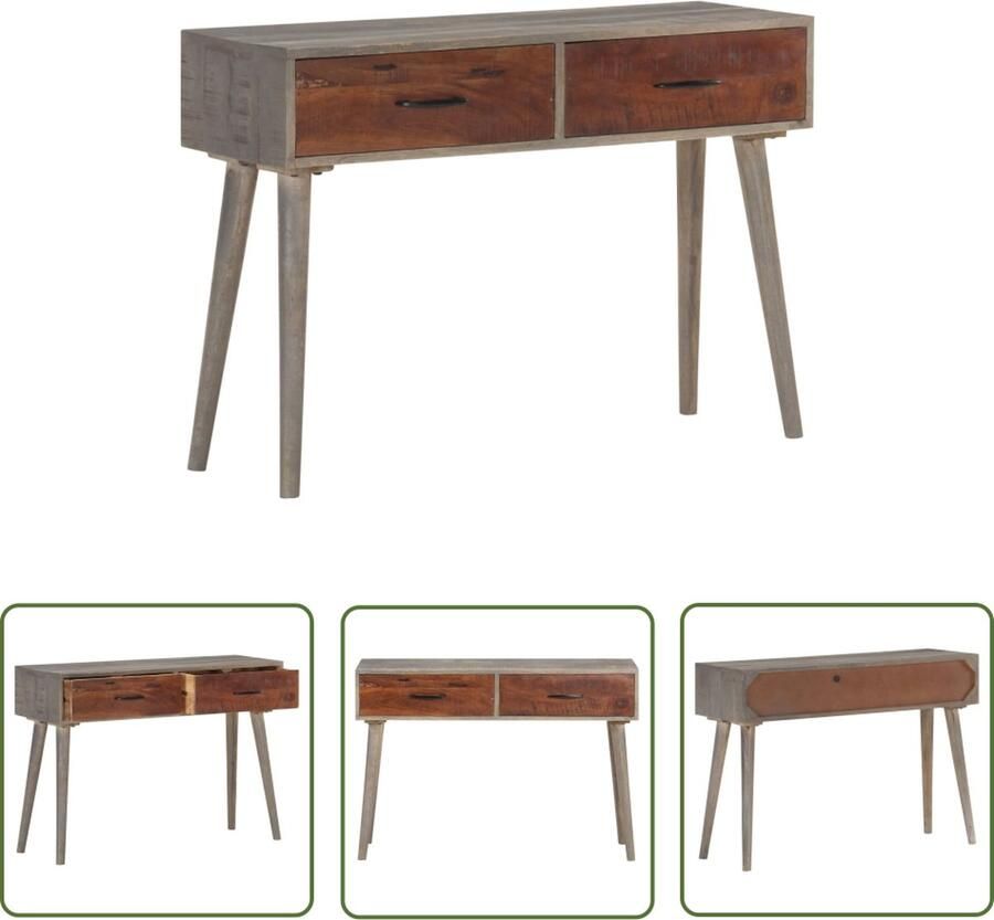 The Living Store Wandtafel 110x35x75 cm massief ruw mangohout grijs Consoletafel Mangohouten Tafel Bijzettafel Wandtafel Entreetafel - Foto 4