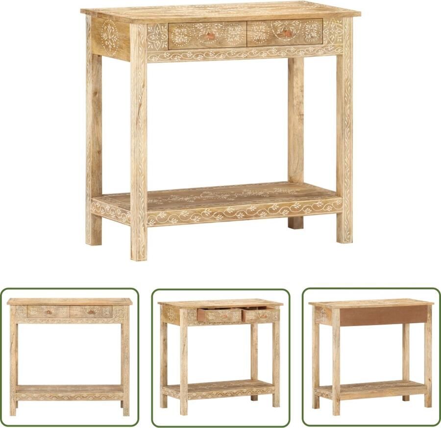 The Living Store Wandtafel 80x35x74 cm massief mangohout Consoletafel Mangohouten Tafel Salontafel Bijzetkast Vintage Kast