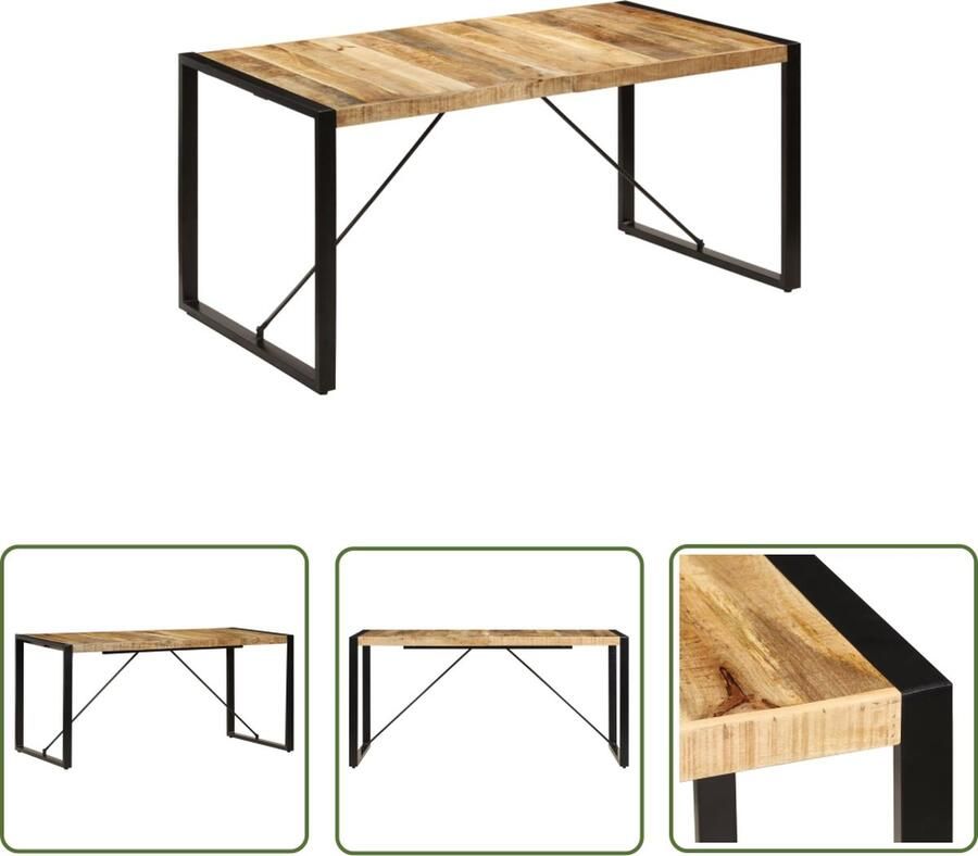The Living Store IndustriÃle Eetkamertafel 160 x 80 x 75 cm Mangohout en staal Eetkamertafel Mangohouten Tafel Industrieel Meubilair Salontafel Diningtable - Foto 2