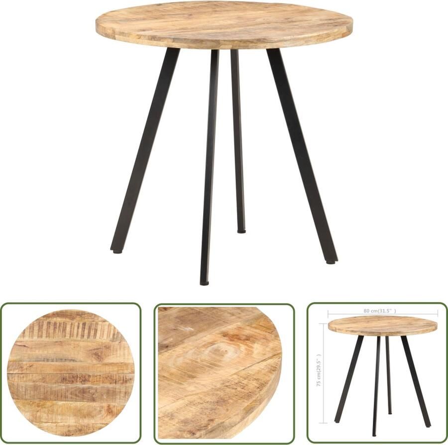 The Living Store Eettafel Mangohout Industrieel 80 x 75 cm Zwarte poten Eetkamertafel Mangohouten Tafel Industrieel Design Bruine Tafel Ronde Tafel - Foto 2
