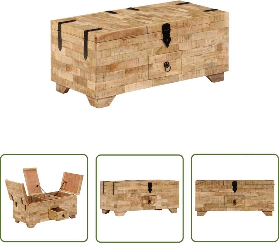 The Living Store Salontafel Mangohout 80x40x35 cm Met opbergvakken en lade Salontafel Mangohouten Tafel Kasttafeltje Koffietafel Meubilair - Foto 2