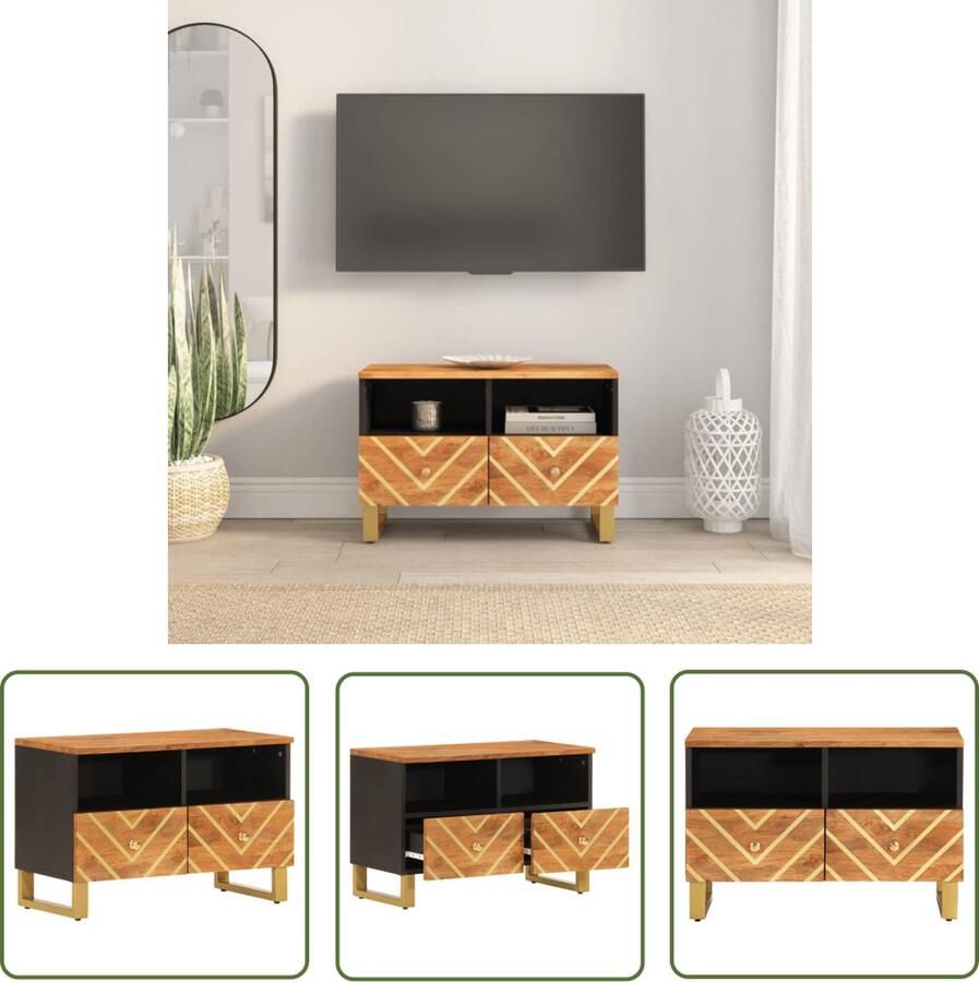 The Living Store TV-meubel Tangkula Tv-kast 70 x 33.5 x 46 cm Bruin en zwart Massief mangohout Tv Kast Mangohouten Tv-tafel Tv Meubel Salontafel Livingroom Furniture