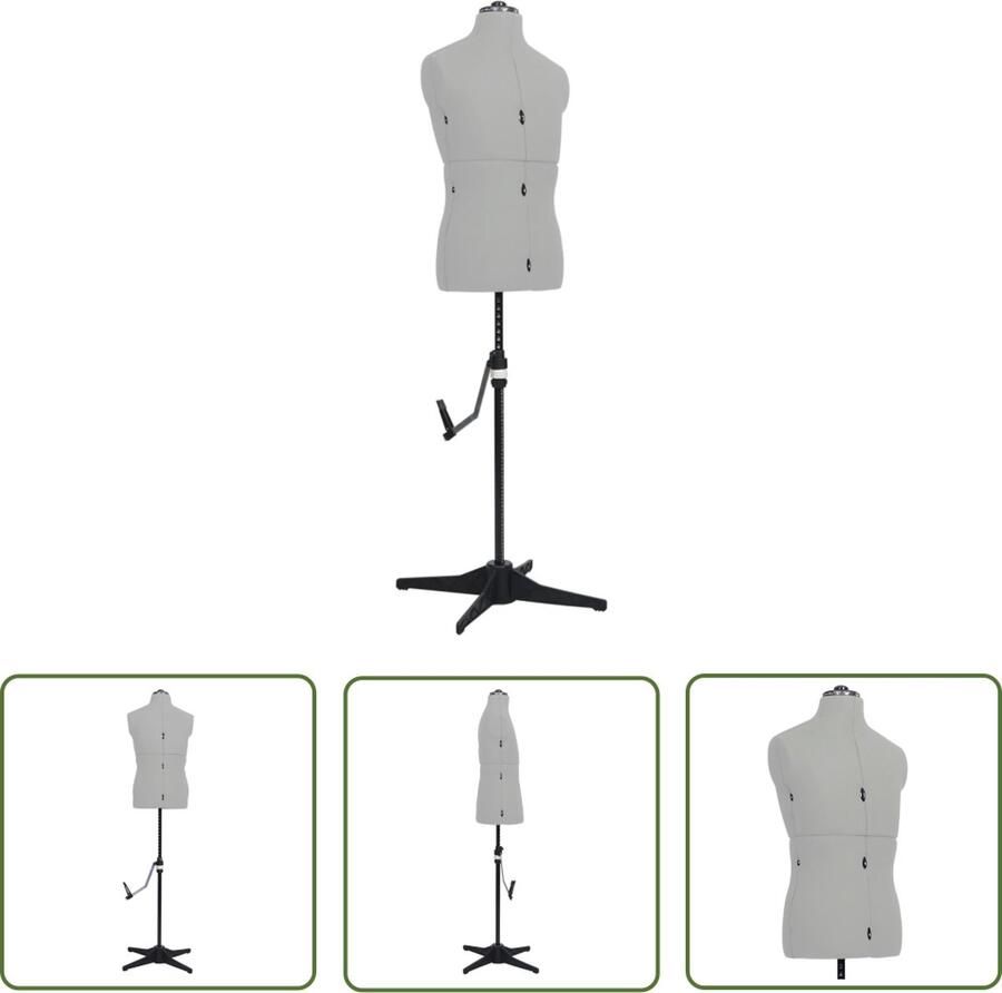 The Living Store verstelbare paspop voor kledingtentoonstelling 37-45 cm grijs zwart Paspop Manneken Mode Kledingpresentatie Naaien