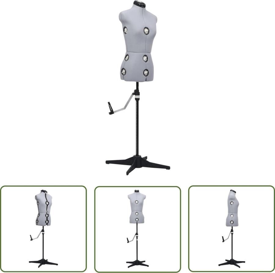 The Living Store Verstelbare Paspop Dameskleding S 33-40 Grijs Zwart Polyester ABS Paspop Manneken Kledingdisplay Dressform Naaigerei