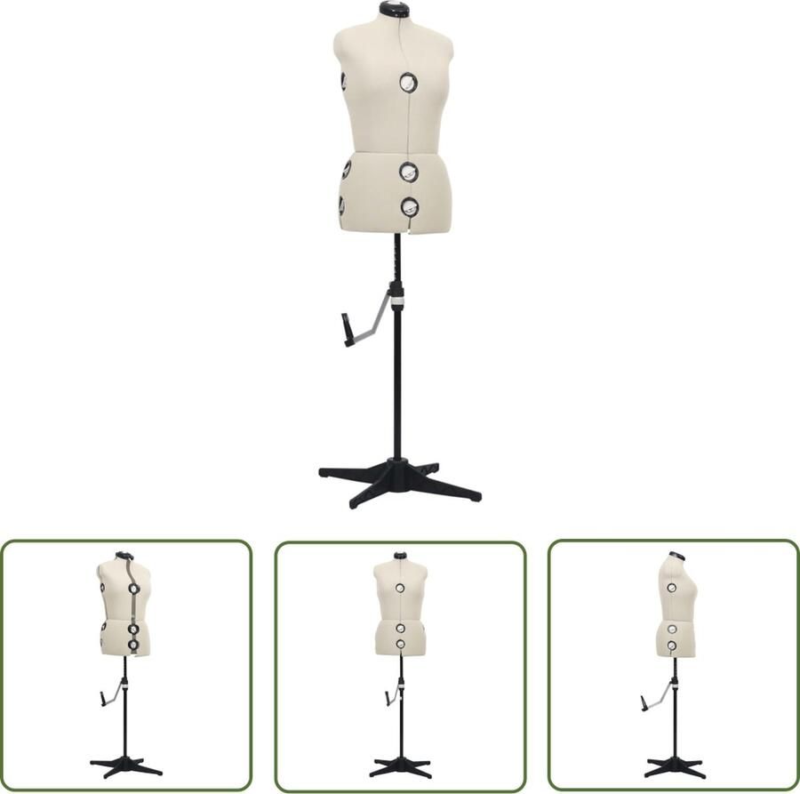 The Living Store Verstelbare Paspop Dameskleding M 40-46 Crème Zwart Polyester ABS Paspop Manneken Kledingdisplay Dressform Naaistudie