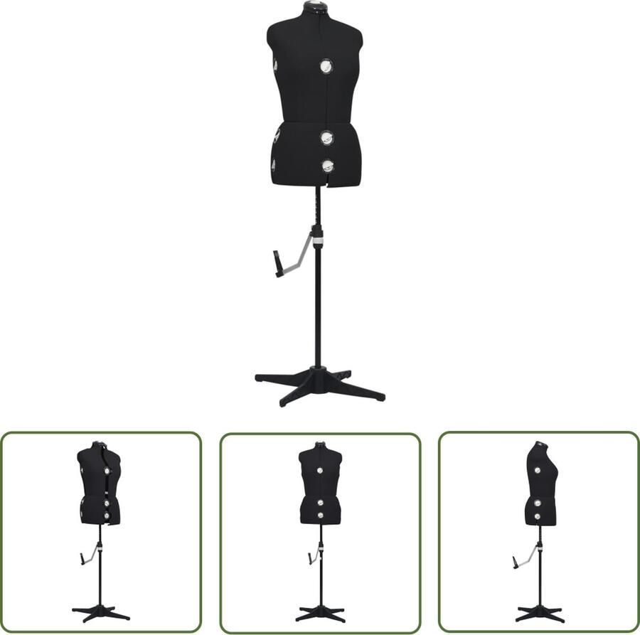 The Living Store verstelbare paspop dameskleding M 40-46 zwart polyester en ABS 102-117 cm buste 76-94 cm taille 102-119 cm heup Paspop Manneken Kledingdisplay Naaigerei Fashion Design