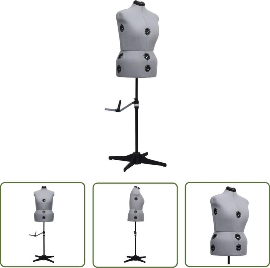 The Living Store Paspop verstelbaar vrouw maat 44-50 L grijs Paspop Manneken Dressform Kledingpresentatie Fashion Display