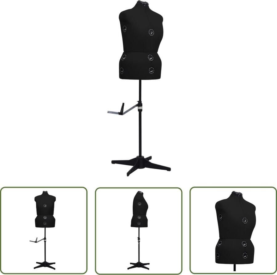 The Living Store verstelbare paspop etalagepop L 44-50 zwart polyester en ABS Paspop Manneken Dressform Kledingdisplay Fashion Display