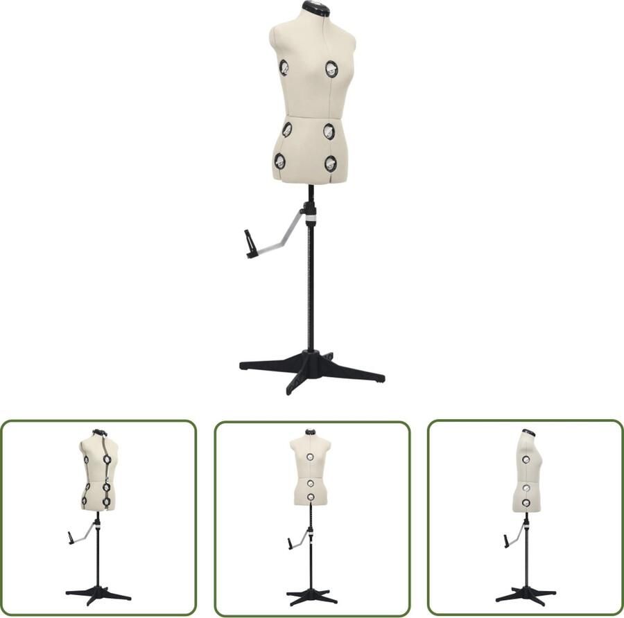 The Living Store verstelbare paspop vrouw S 33-40 crème zwart polyester ABS Paspop Mannekijn Vrouwenmode Kledingpresentatie Naaigerei