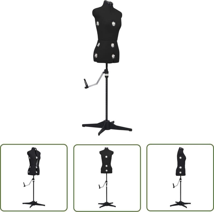 The Living Store Verstelbare Paspop Dameskleding S 33-40 Zwarte Polyester en ABS 84-102cm Buste 64-81cm Taille 86-102cm Heupen Paspop Mannequins Dressform Naaigerei Kledingdisplay