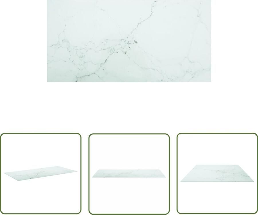 The Living Store Gehard Glazen Tafelblad 100 x 50 cm Wit 6mm Dikte Marmeren Design Gehard Glas Tafelblad Marmeren Design Wit Tafelblad Eetkamertafel Salontafel
