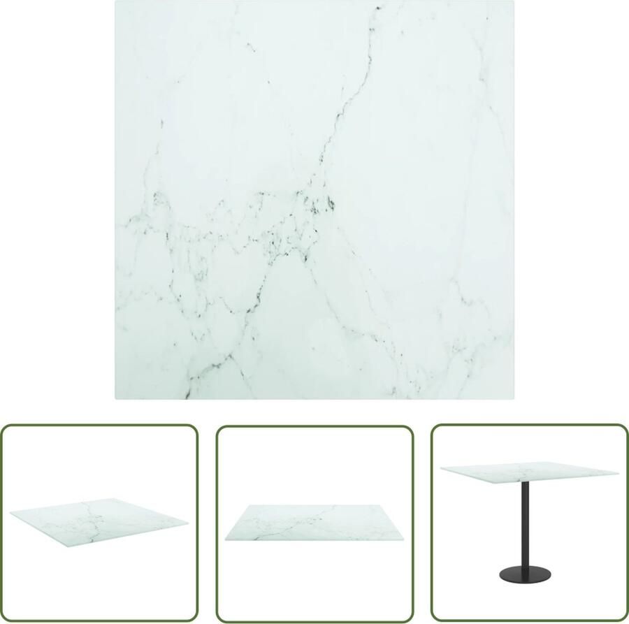 The Living Store Tafelblad 50x50 cm 6 mm gehard glas met marmeren design wit Gehard Glas Tafelblad Marmeren Design Eetkamertafel Salontafel Koffietafel