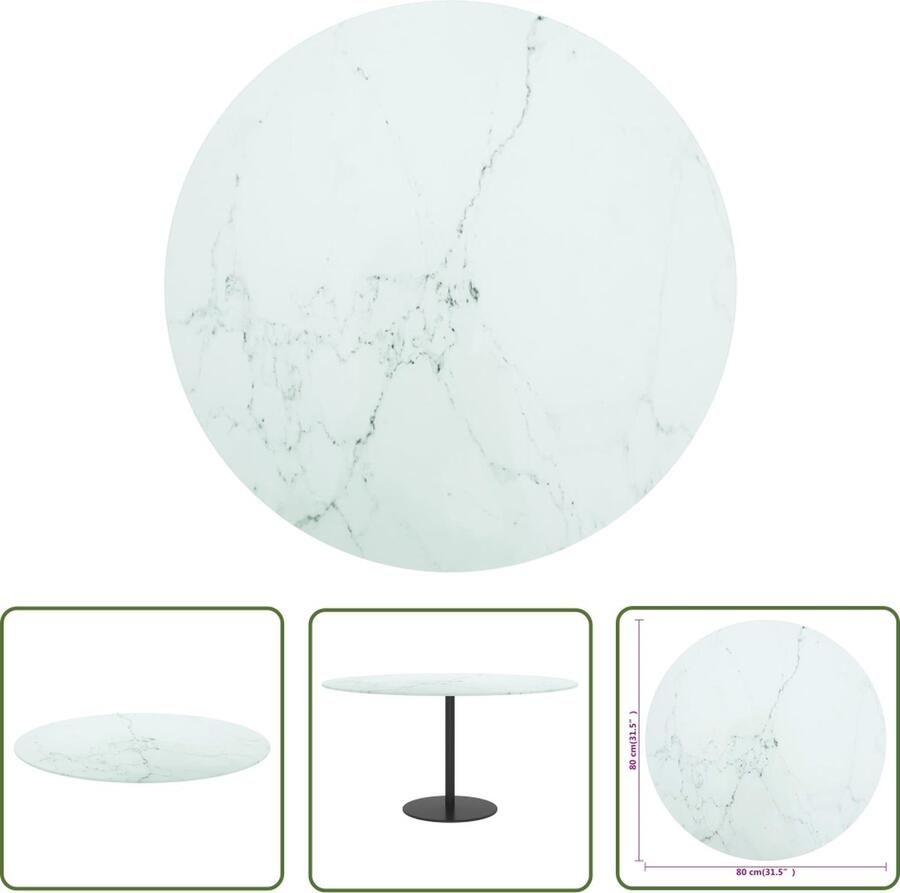 The Living Store Gehard glazen tafelblad á 80 x 1 cm Wit Marmeren design Gehard Glas Tafelblad Marmeren Design Tafelblad Wit Tafelblad Rond Tafelblad Eetkamertafelblad