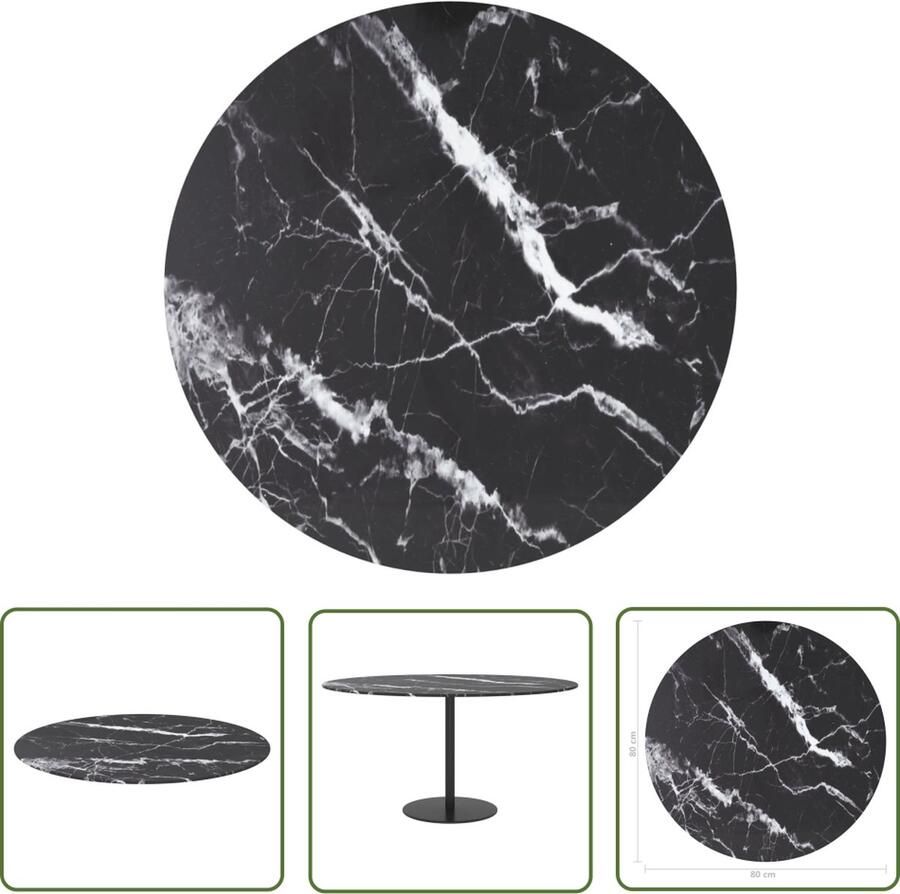 The Living Store Gehard Glas Tafelblad 80 x 1 cm Zwart Marmer Design Gehard Glas Tafelblad Marmeren Design Tafelblad Zwart Tafelblad Rond Tafelblad VidaXL Tafelblad