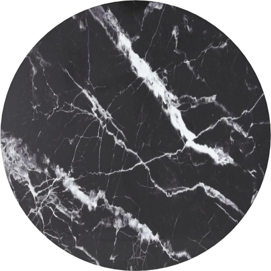 The Living Store Tafelblad Ø30x0 8 cm gehard glas met marmerontwerp zwart Gehard Glas Tafelblad Marmeren Tafelblad Zwarte Tafelblad Ronde Tafelblad Keuken Tafelblad - Foto 2