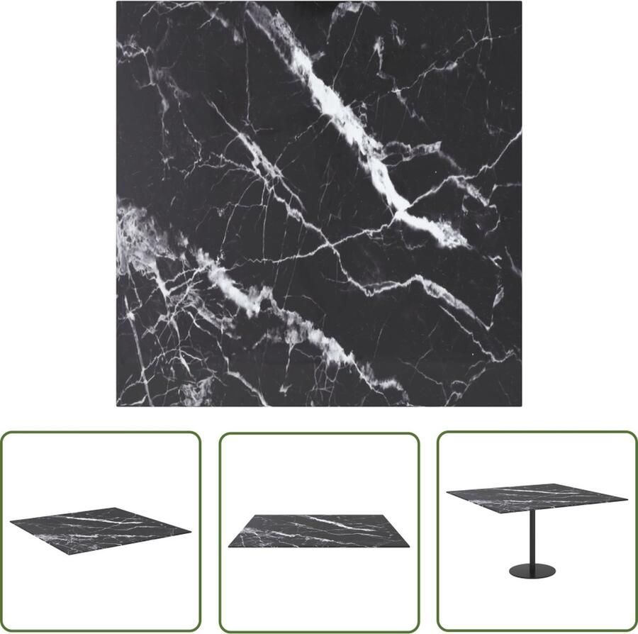 The Living Store Tafelblad 70x70 cm 6 mm gehard glas met marmeren design zwart Geharde Glas Tafelblad Marmerlook Tafelblad Zwart Tafelblad Ronde Tafelblad Vierkante Tafelblad