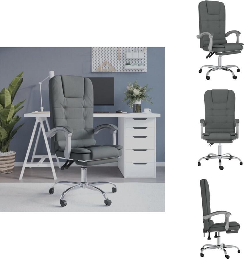 VidaXL Verstelbare Bureaustoel Massagefunctie Donkergrijs 63x56cm Duurzaam stof Verstelbare rugleuning en voetensteun Stevig frame Bureaustoel - Foto 2