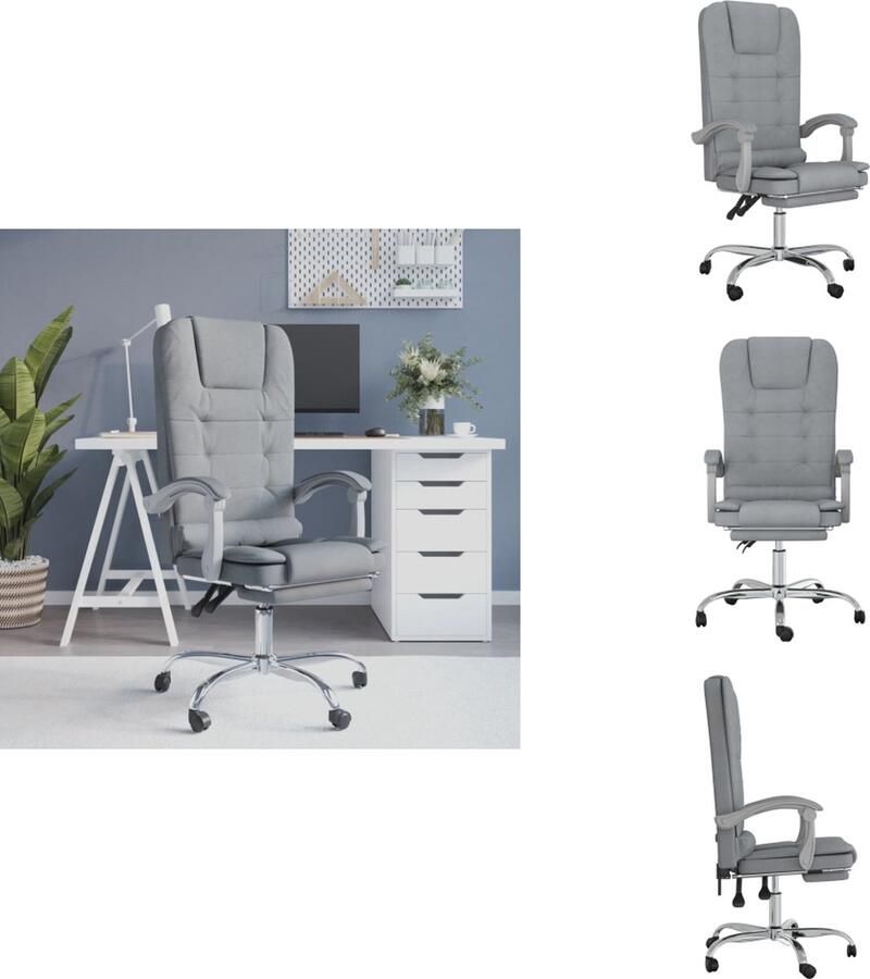 VidaXL Massage Bureaustoel Massage Bureaustoelen Massage Stoel Elektrische Bureaustoel Kantoorstoel massage verstelbaar stof lichtgrijs