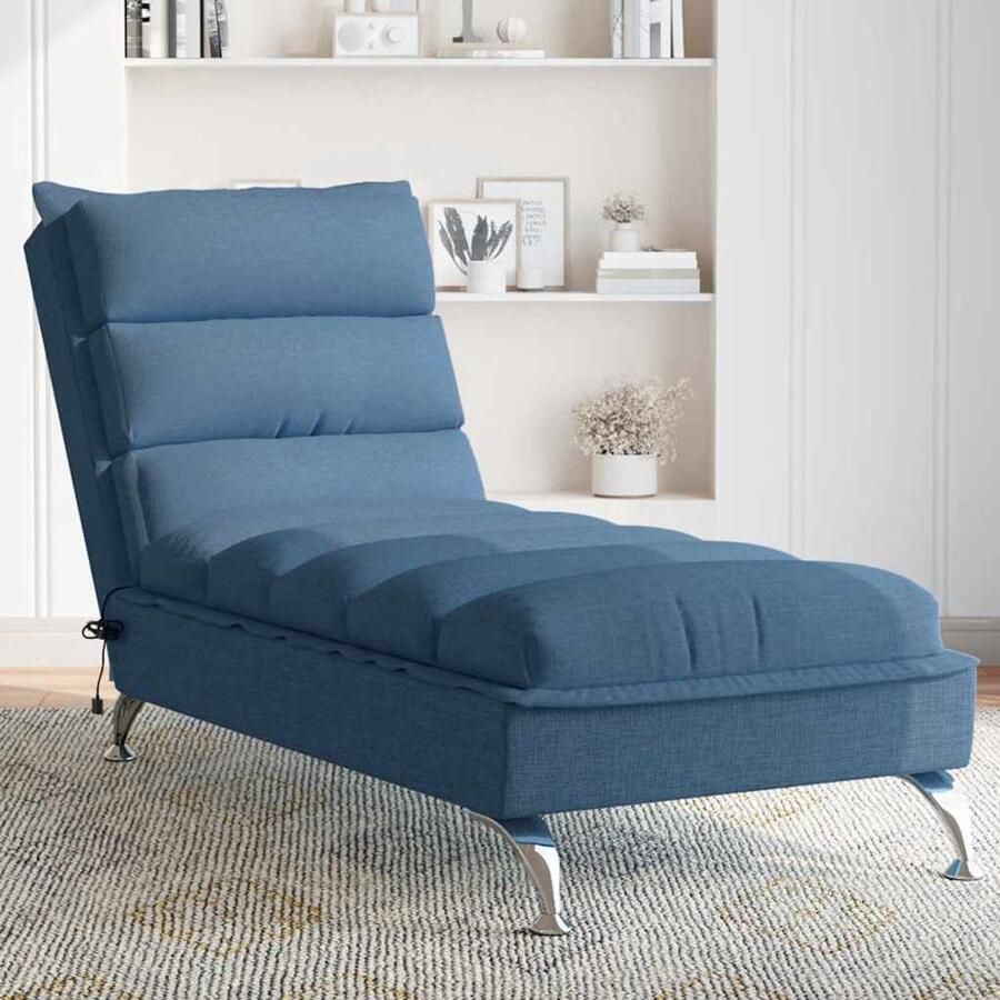 VidaXL Massage Chaise Longue Blauw Inclusief Kussens Massagerstoel Relaxfauteuil Massagestoel Loungestoel Comfortabel Zitten