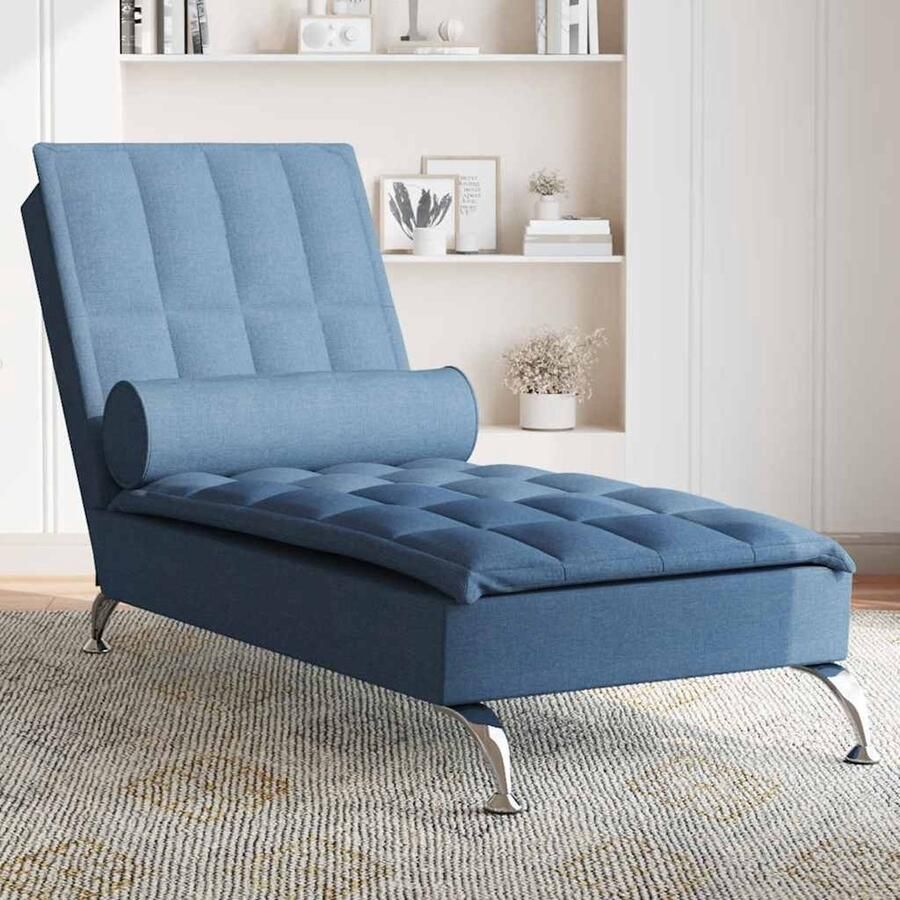 VidaXL Massage Chaise Longue Blauw Stof Massage Stoel Relaxstoel Loungestoel Fauteuil Blauwwaren Design Meubels Binnenmeubilair - Foto 2