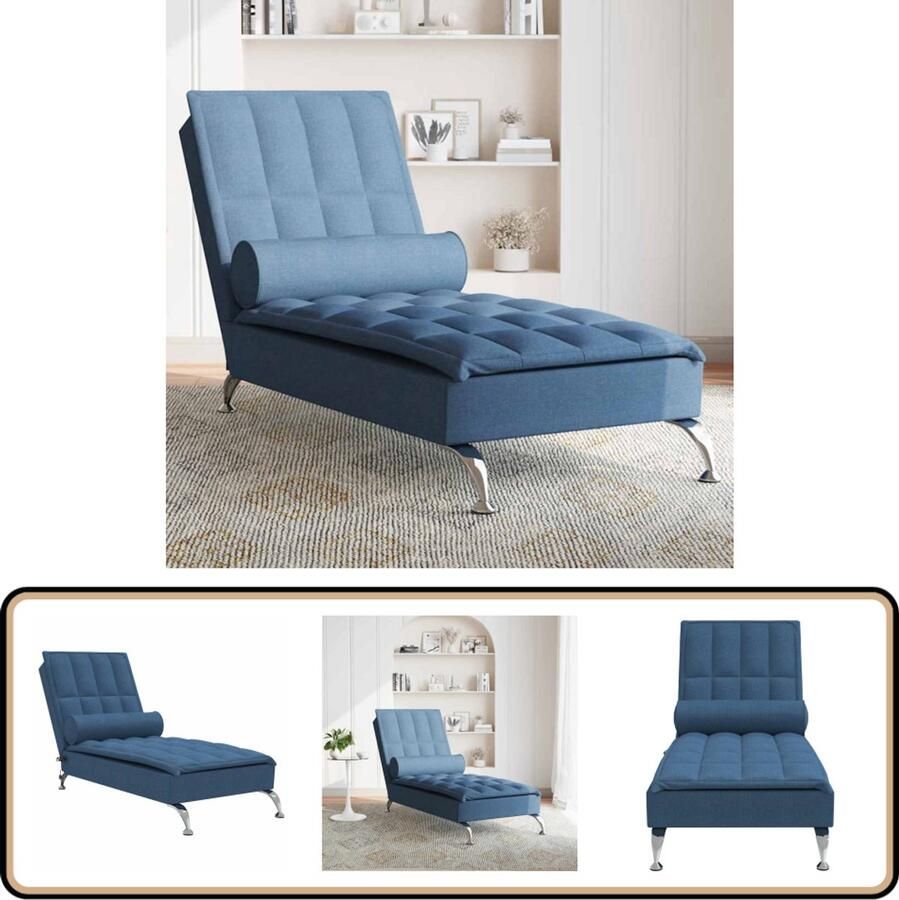 VidaXL Massage Chaise Longue Blauw Stof Massage Stoel Relaxstoel Loungestoel Fauteuil Blauwwaren Design Meubels Binnenmeubilair