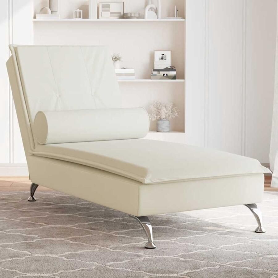 VidaXL Massage Chaise Longue Fluweel Crème Massage Stoel Relaxstoel Loungestoel Comfortabel Zitten Crem Kleur