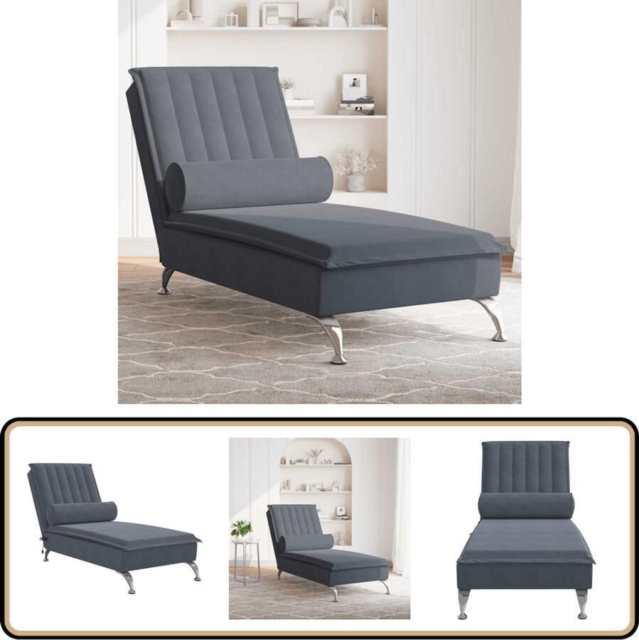 VidaXL Massage Chaise Longue Fluweel Donkergrijs Massage Fauteuil Fluweelfauteuil Loungefauteuil Relaxfauteuil Trilfauteuil