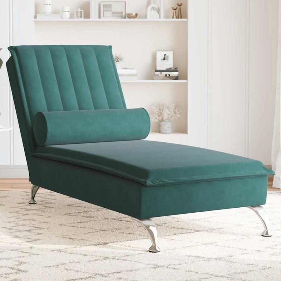 VidaXL Massage Chaise Longue Fluweel Donkergroen Massage Fauteuil Loungestoel Relaxfauteuil Trilfauteuil Fluweelfauteuil Donkere Groene Stoffen Meubels - Foto 2