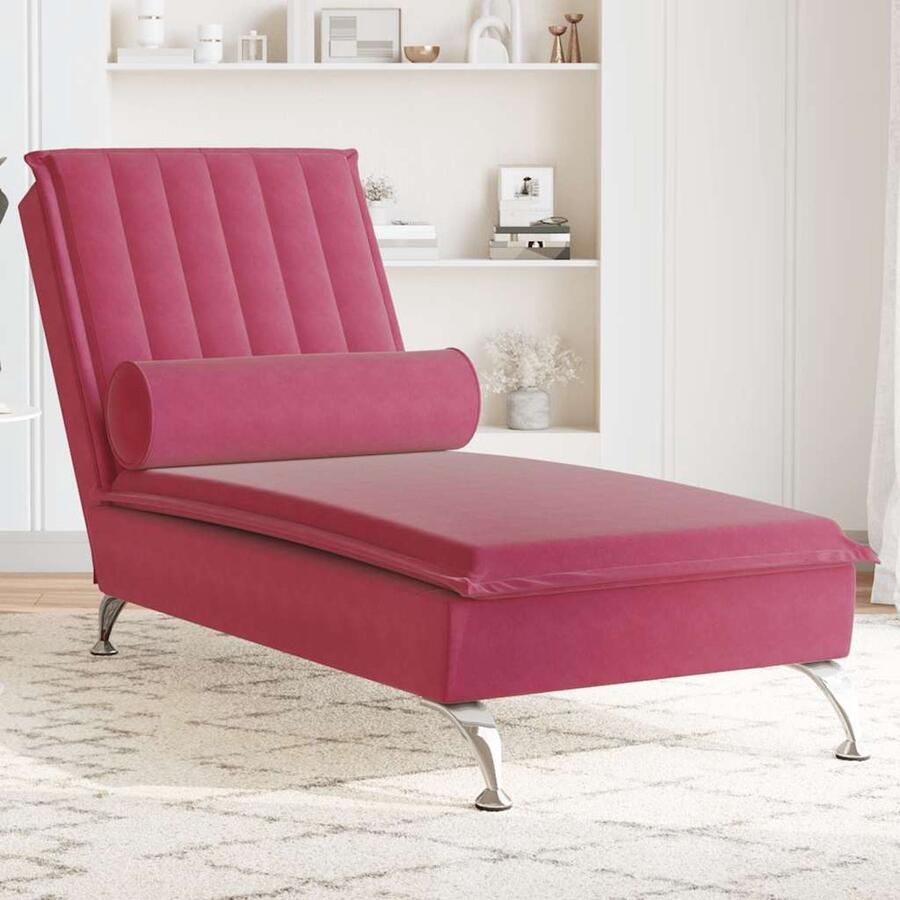VidaXL Massage Chaise Longue Fluweel Wijnrood Massage Stoel Chaise Longue Loungestoel Fluweel Fauteuil Wijnrood Meubilair Elektrische Massage Wellness Thuis Rustgevende Stoel Ergonomische Stoel Living Room Furniture - Foto 2