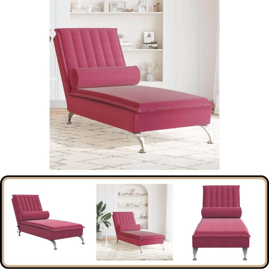 VidaXL Massage Chaise Longue Fluweel Wijnrood Massage Stoel Chaise Longue Loungestoel Fluweel Fauteuil Wijnrood Meubilair Elektrische Massage Wellness Thuis Rustgevende Stoel Ergonomische Stoel Living Room Furniture