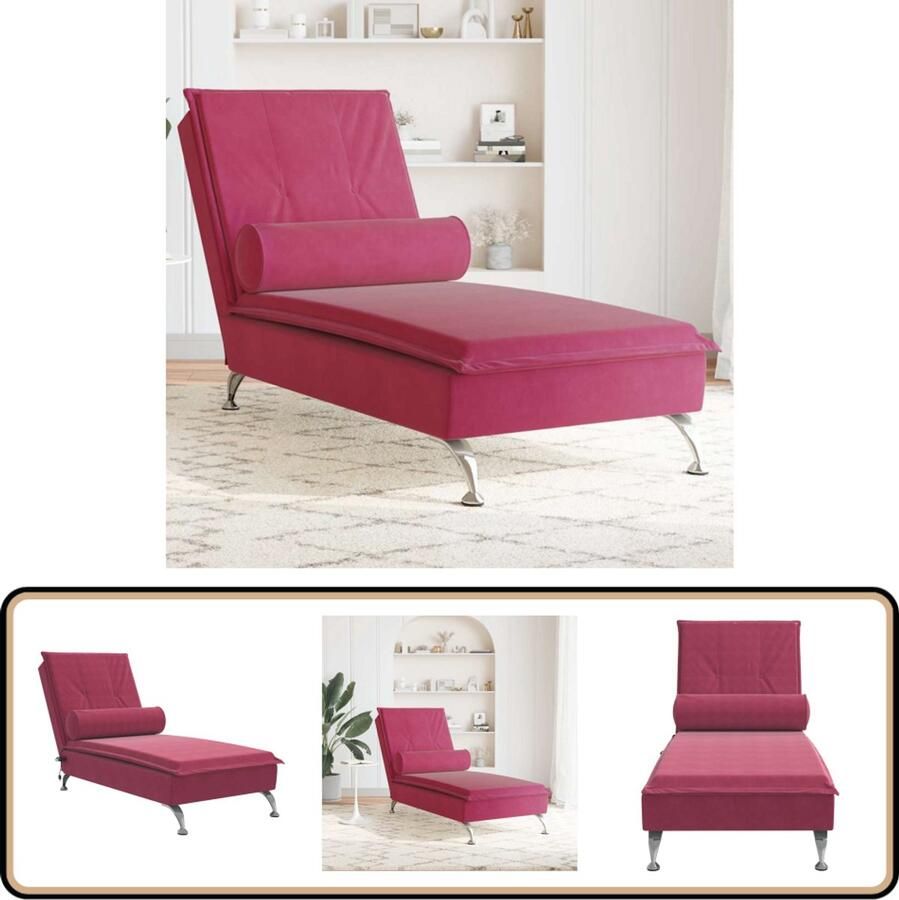 VidaXL Massage chaise longue Fluweel Wijnrood Massage Stoel Relaxstoel Loungestoel Fluweel Fauteuil Trilling Functie Elektrische Massage Home Wellness Rustgevende Stoel Chique Salonmeubilair Wijnrood Meubilair