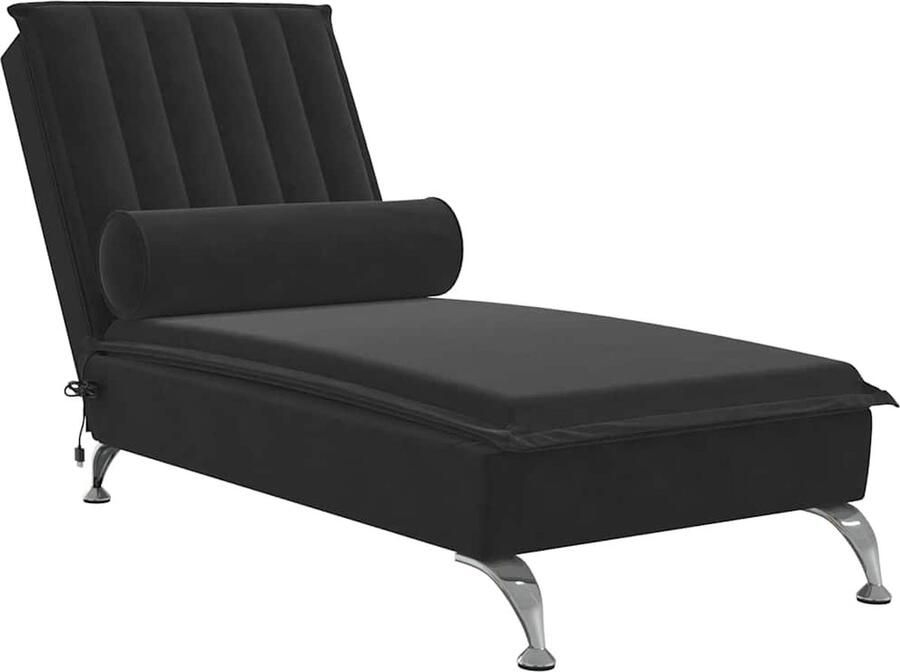 The Living Store Chaise Longue Zwart fluweel Met trilfunctie Multiplex lattenbodem Metalen poten Elegante look 137 x 56 x 75 cm Massage Stoel Relaxstoel Loungestoel Zwarte Chaise Longue Fluwelen Stoel