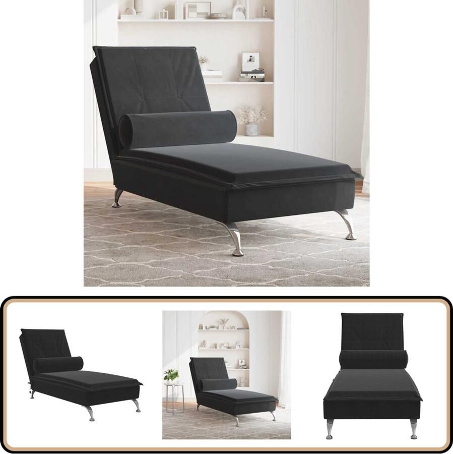 VidaXL Massage chaise longue Fluweel Zwart Massage Fauteuil Zwarte Chaise Longue Relaxfauteuil Trilfauteuil Loungestoel
