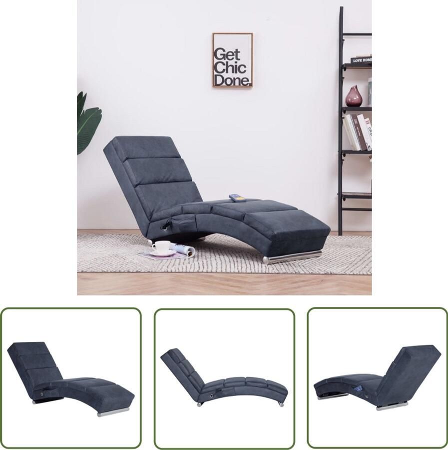 VidaXL Massage Chaise Longue Grijs Kunstsuède Massage Fauteuil Chaise Longue Grijze Loungestoel Relaxfauteuil Zitmeubilair