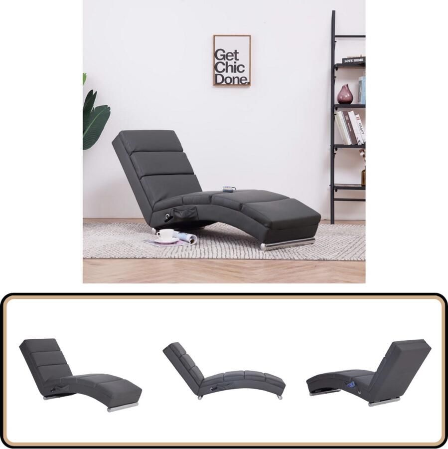 VidaXL Massage Chaise Longue Kunstleer Grijs Massage Fauteuil Relaxfauteuil Loungestoel Kunstleder Bank Grijze Lounge Stoel