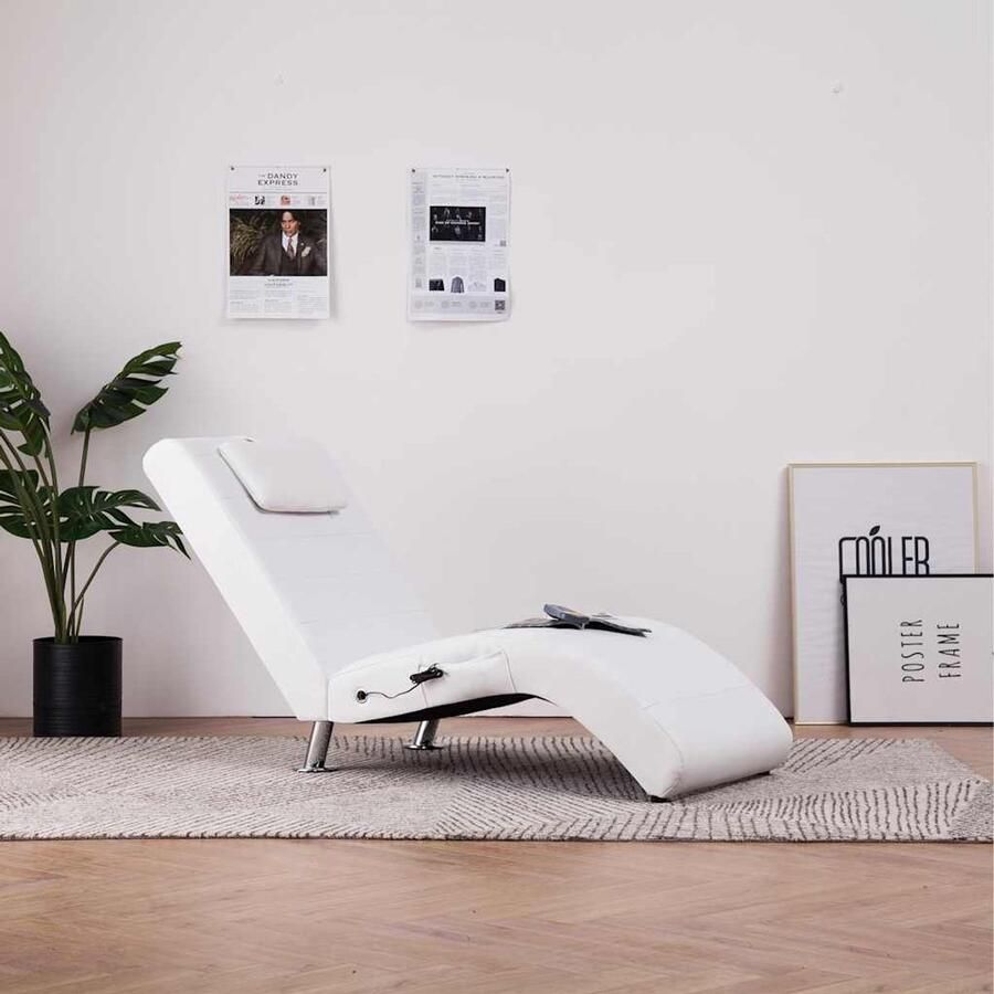 VidaXL Massage chaise longue Kunstleer Wit Massage Fauteuil Loungestoel Relaxfauteuil Elektrische Stoel Zitbank