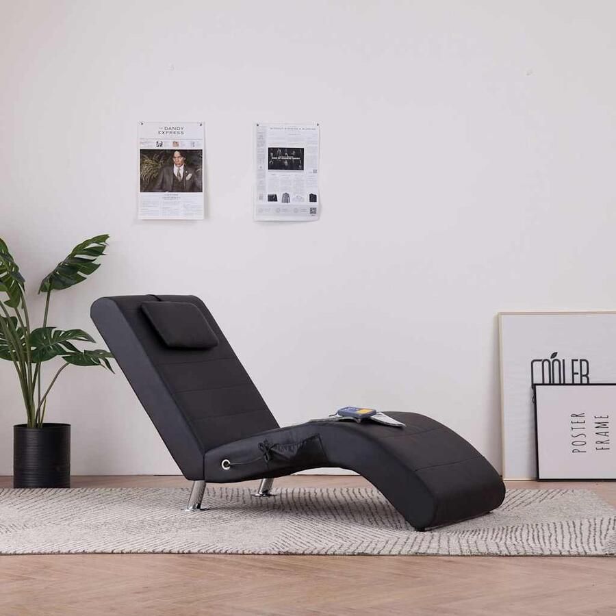 VidaXL Massage chaise longue Kunstleer Zwart Massage Stoel Loungestoel Zitbank Fauteuil Black Furniture Lederlook Meubels Elektrische Massage Warmtestoel - Foto 2