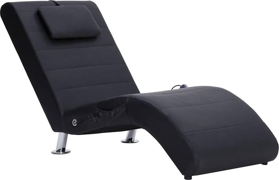 VidaXL Massage chaise longue Kunstleer Zwart Massage Stoel Loungestoel Zitbank Fauteuil Black Furniture Lederlook Meubels Elektrische Massage Warmtestoel