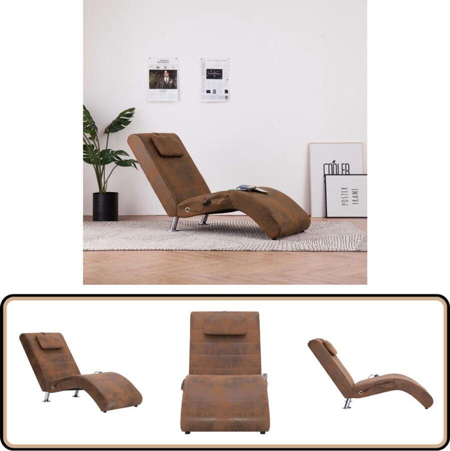 VidaXL Massage Chaise Longue Kunstsuède Bruin Massage Fauteuil Relaxfauteuil Loungestoel Zitbank Lederlook Bruine Meubels Huiskamer Decoratie Wellness Thuis