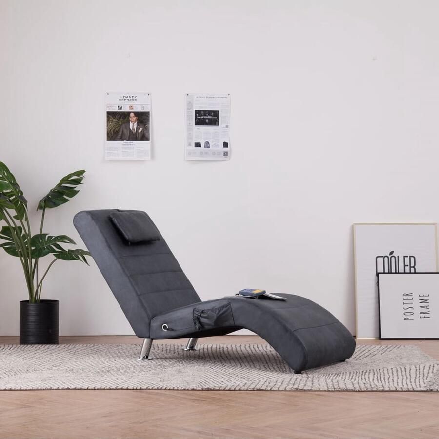 VidaXL Massage Chaise Longue Kunstsuède Grijs Massage Fauteuil Chaise Lounge Loungestoel Relaxfauteuil Zitbank Stoffen Bank Elektrische Massage Warmtestoel - Foto 2