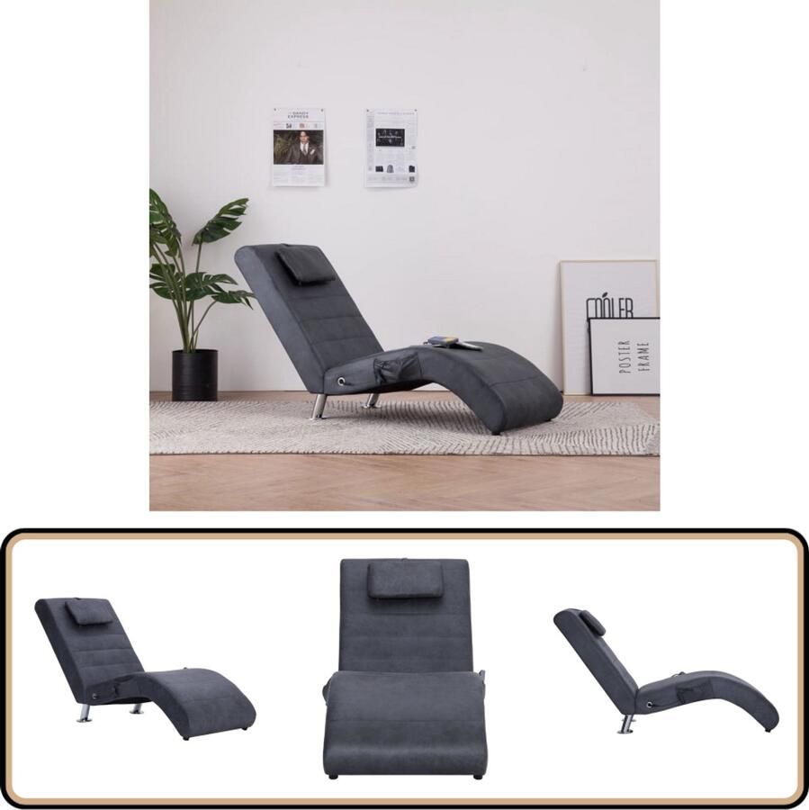 VidaXL Massage Chaise Longue Kunstsuède Grijs Massage Fauteuil Chaise Lounge Loungestoel Relaxfauteuil Zitbank Stoffen Bank Elektrische Massage Warmtestoel