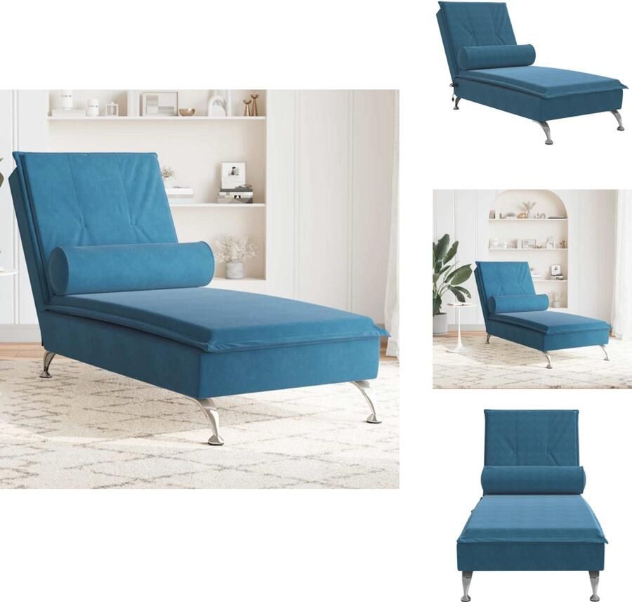 VidaXL Massage Chaise Longue Massage Chaise Longues Chaise Longue Stoel Chaise Longue Bank Massage chaise longue met bolster fluweel blauw