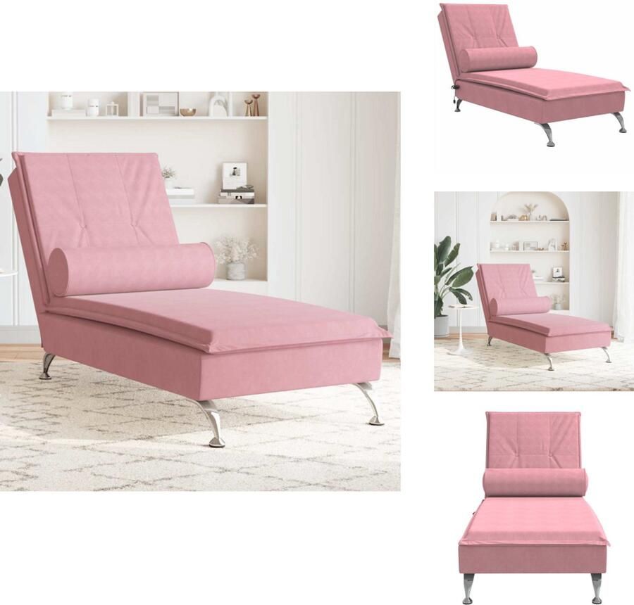 VidaXL Massage Chaise Longue Massage Chaise Longues Chaise Longue Stoel Chaise Longue Bank Massage chaise longue met bolster fluweel roze - Foto 2