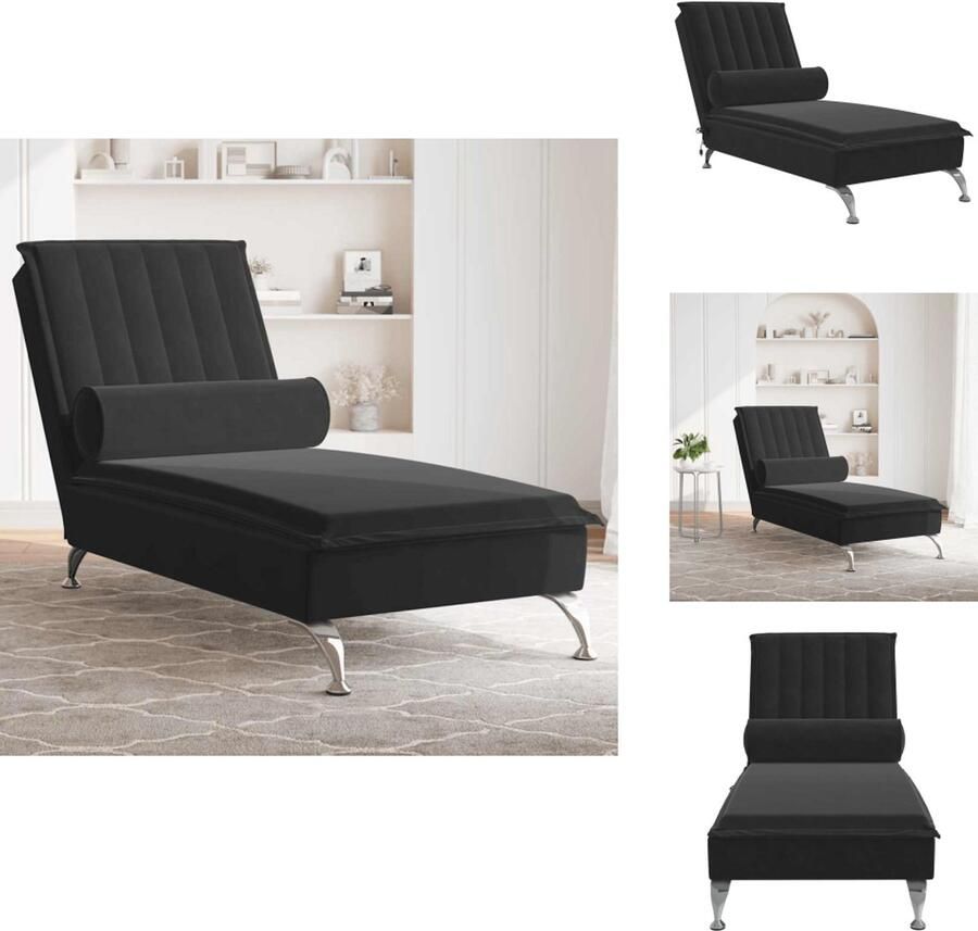 VidaXL -Massage-chaise-longue-met-bolster-fluweel-zwart