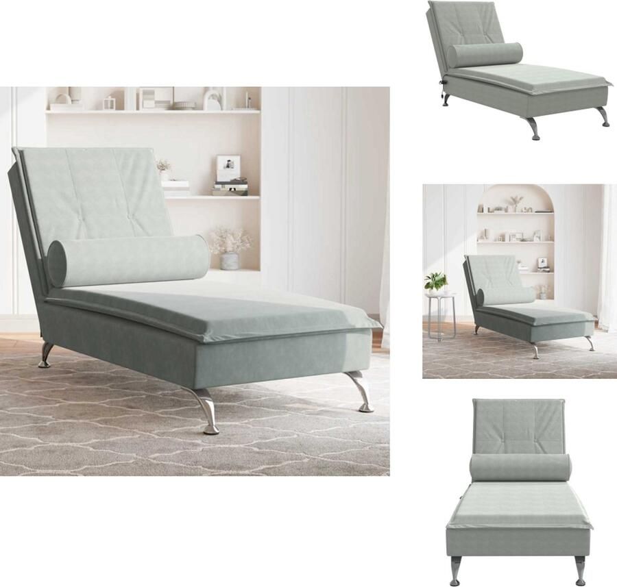 VidaXL Massage Chaise Longue Massage Chaise Longues Chaise Longue Stoel Chaise Longue Bank Massage chaise longue met bolster fluweel lichtgrijs