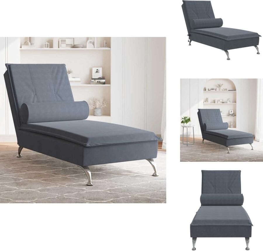 VidaXL Massage Chaise Longue Massage Chaise Longues Chaise Longue Stoel Chaise Longue Bank Massage chaise longue met bolster fluweel donkergrijs