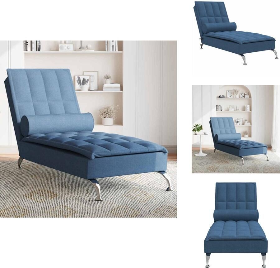 VidaXL Massage Chaise Longue Massage Chaise Longues Chaise Longue Stoel Chaise Longue Bank Massage chaise longue met bolster stof blauw