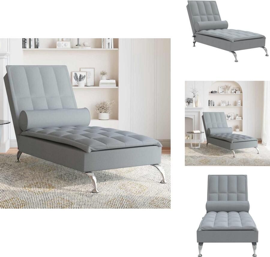 VidaXL Massage Chaise Longue Massage Chaise Longues Chaise Longue Stoel Chaise Longue Bank Massage chaise longue met bolster stof lichtgrijs